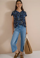 Mixed Material Blouse - Urban Dark Blue
