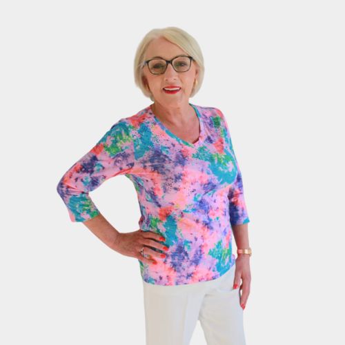 V Neck 3/4 Sleeve Top - Print