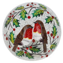 Crackle Holly Wreath Robin LED Ball - Small