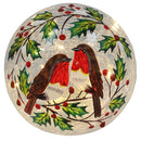 Crackle Holly Wreath Robin LED Ball - Small