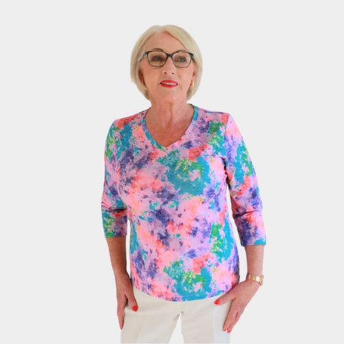 V Neck 3/4 Sleeve Top - Print