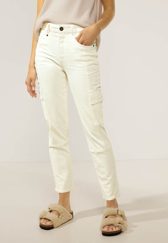 High Waist Cargo Trouser - Cream White Washed