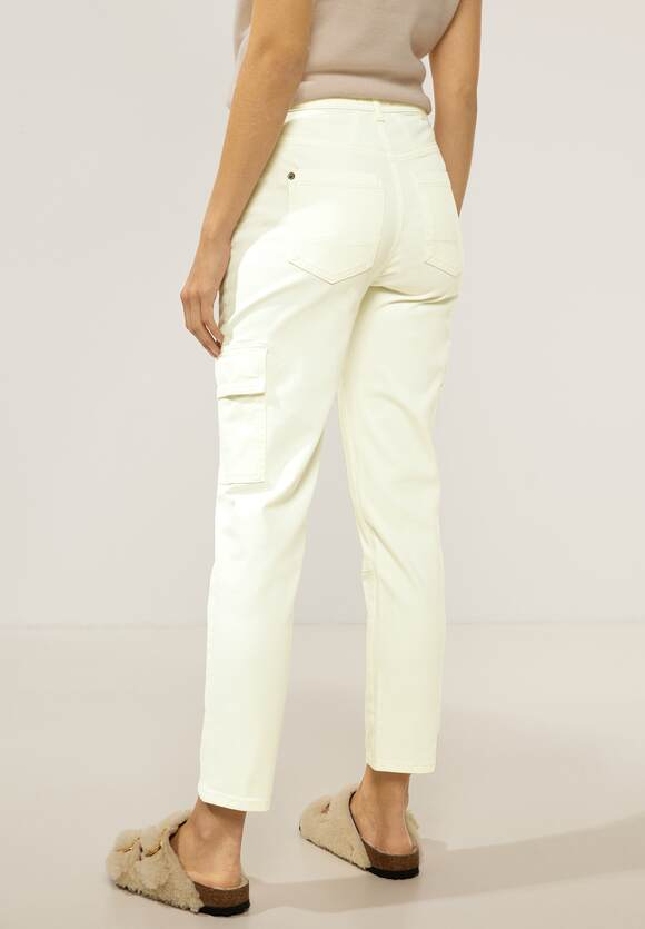 High Waist Cargo Trouser - Cream White Washed