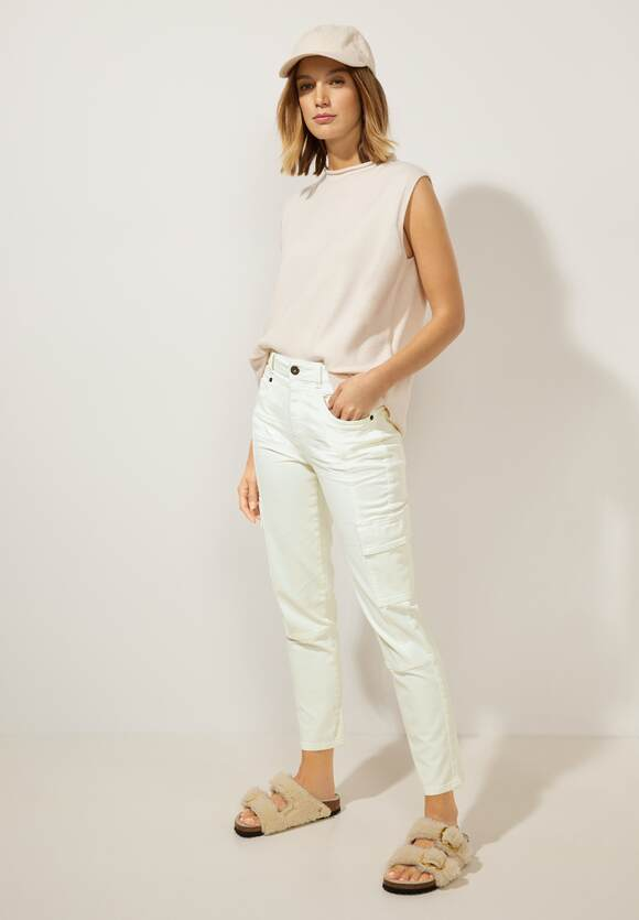 High Waist Cargo Trouser - Cream White Washed
