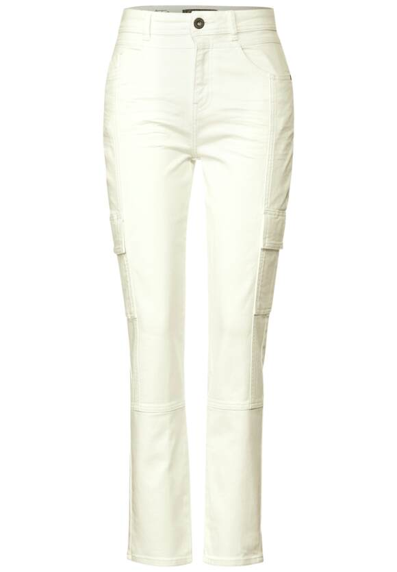 High Waist Cargo Trouser - Cream White Washed