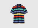 Boys Stripe Polo Shirt - Navy/red