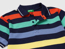 Boys Stripe Polo Shirt - Navy/red