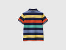 Boys Stripe Polo Shirt - Navy/red