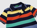 Boys Stripe Polo Shirt - Navy/red