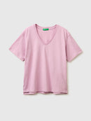 V-Neck Loose Fit T-Shirt - Pink