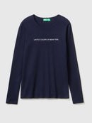 Long Sleeve Cotton T-Shirt - Navy