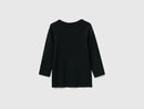 3/4 Sleeve Boat Neck T-Shirt - Black