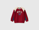 Boys Fluffy Logo 2 Tone Sweatshirt - Burgundy/cream