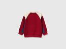 Boys Fluffy Logo 2 Tone Sweatshirt - Burgundy/cream