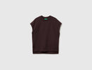 Side Slits Short Sleeve Sweatshirt - Dark Brown