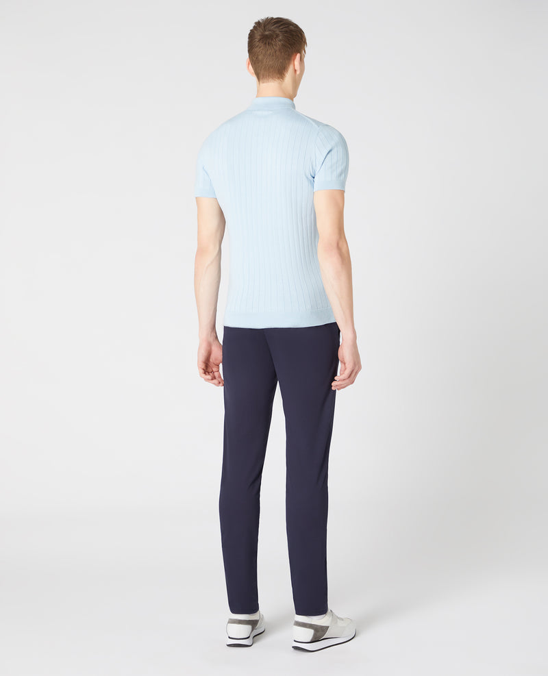 Short Sleeve Knit Polo Shirt - Light Blue