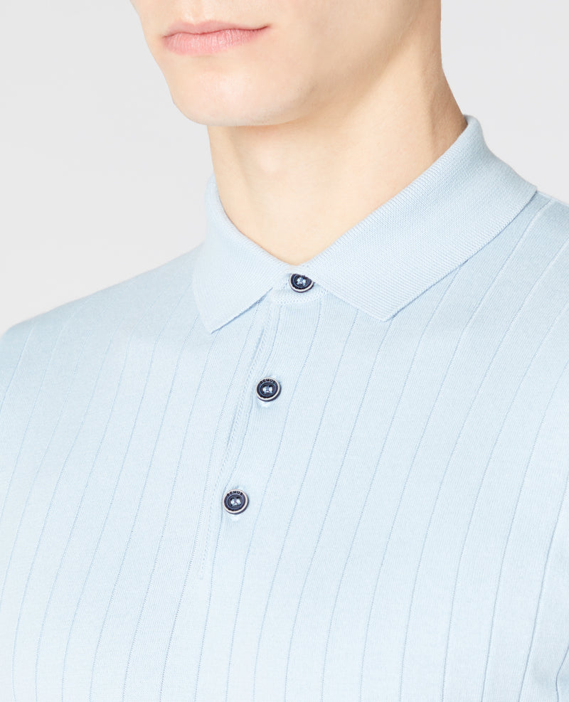 Short Sleeve Knit Polo Shirt - Light Blue