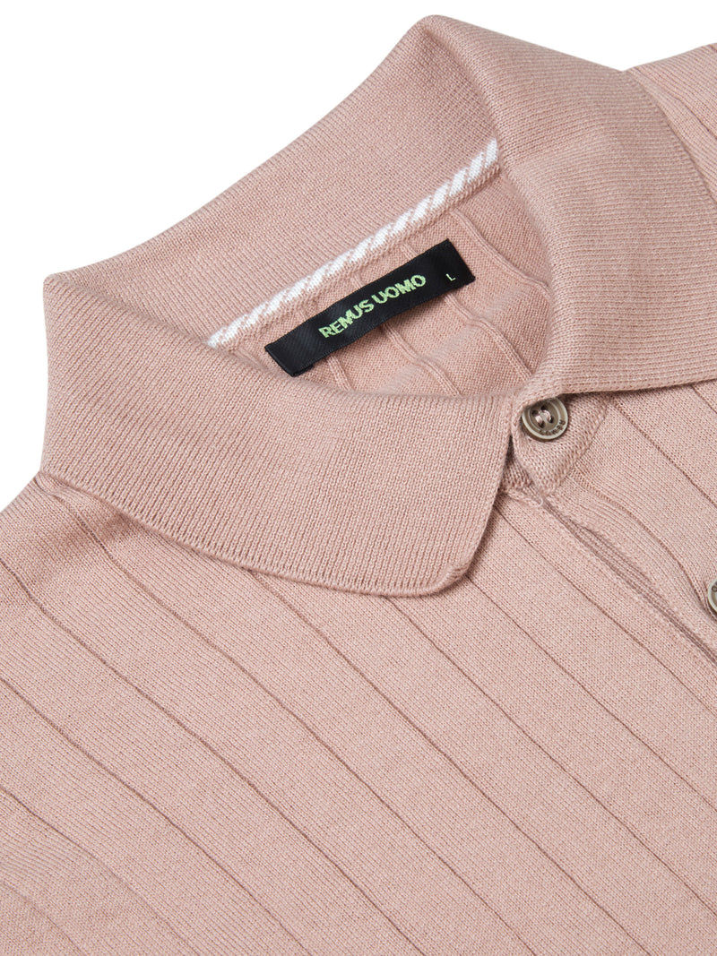 Short Sleeve Knit Polo Shirt - Light Pink