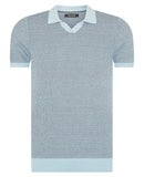 Short Sleeve Open Collar Polo - Light Blue