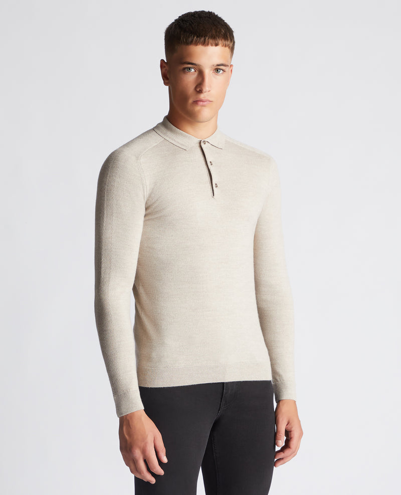 Long Sleeve Knit Polo - Stone