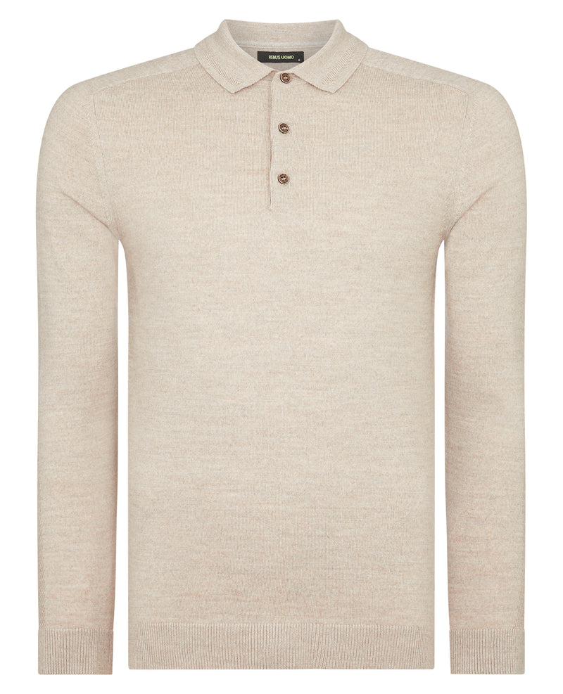 Long Sleeve Knit Polo - Stone