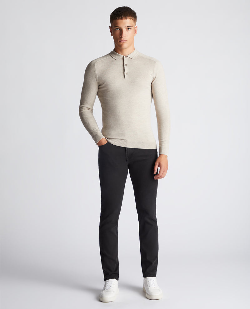 Long Sleeve Knit Polo - Stone