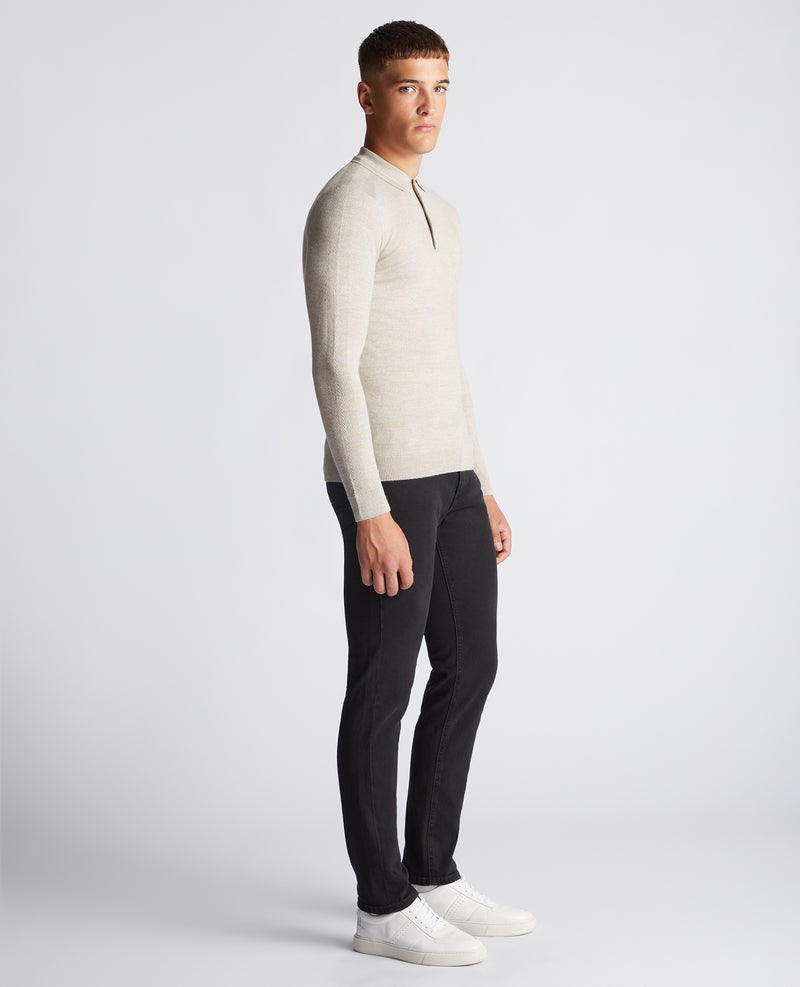 Long Sleeve Knit Polo - Stone