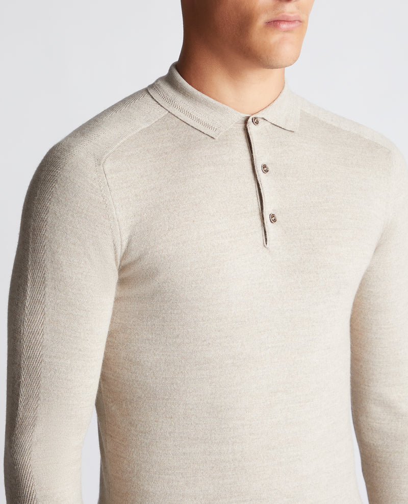 Long Sleeve Knit Polo - Stone