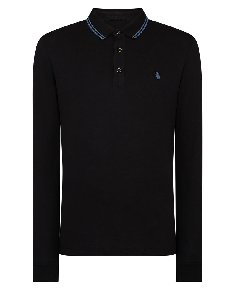 Branded Long Sleeve Polo - Black