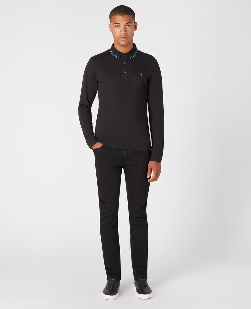 Branded Long Sleeve Polo - Black