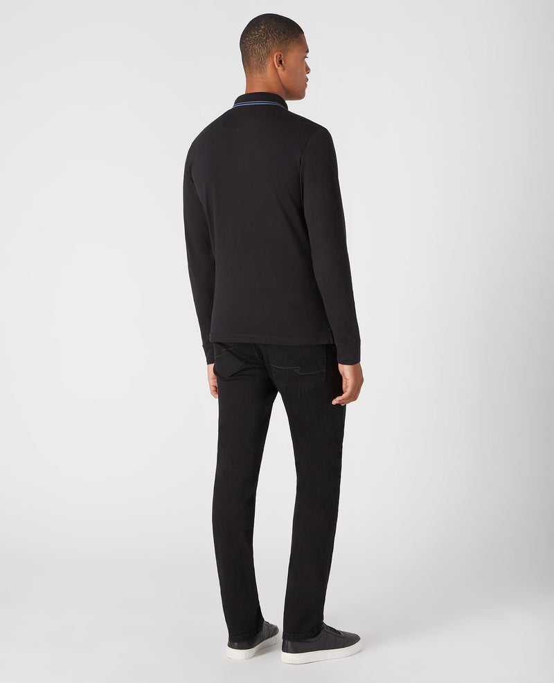 Branded Long Sleeve Polo - Black