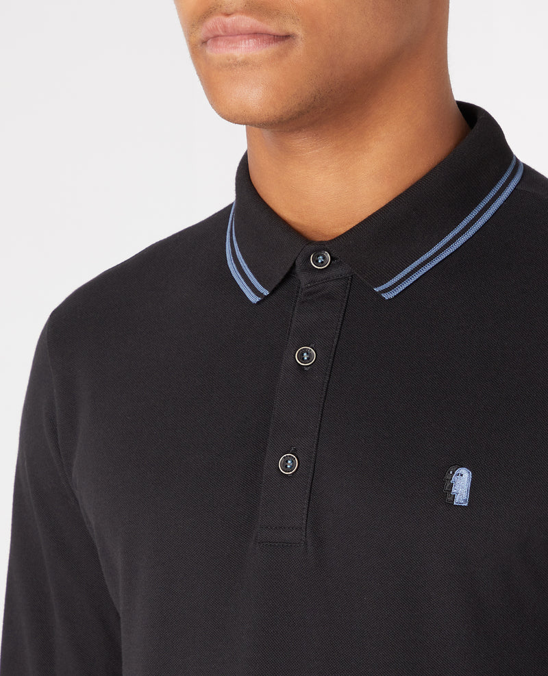 Branded Long Sleeve Polo - Black