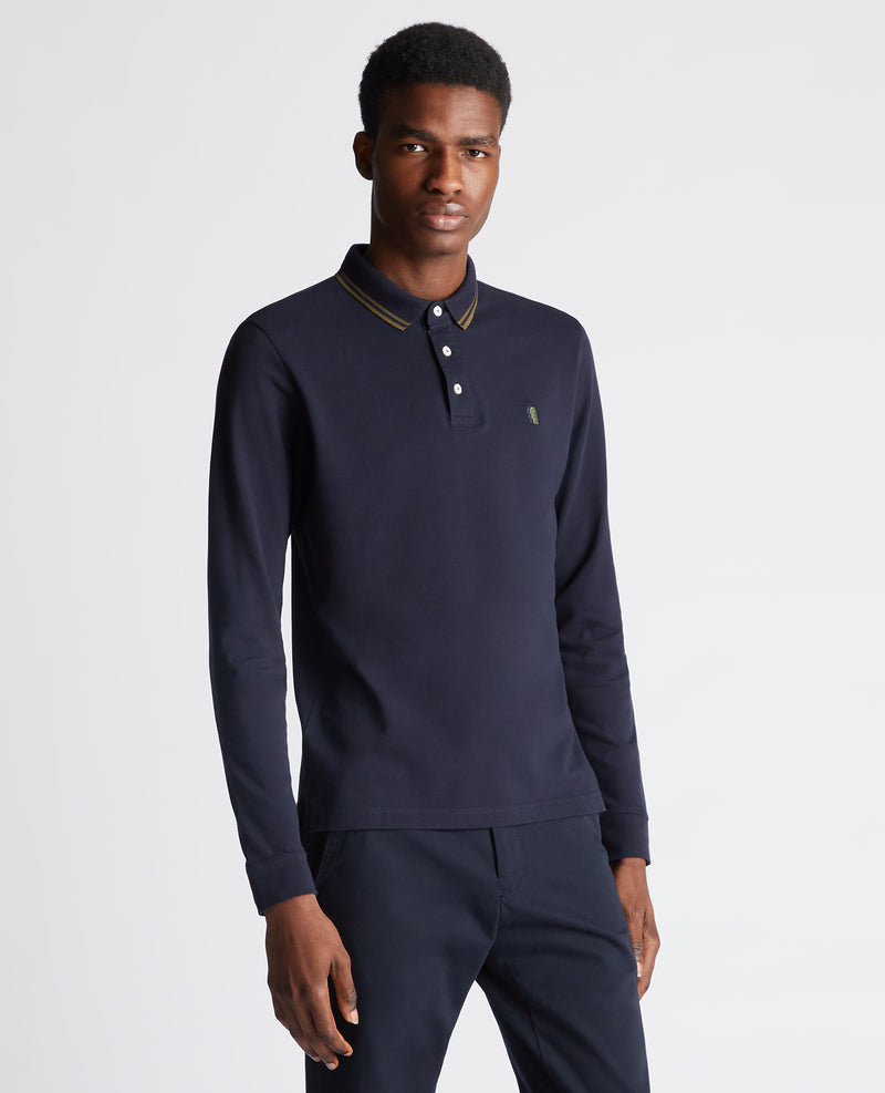 Branded Long Sleeve Polo - Navy/olive