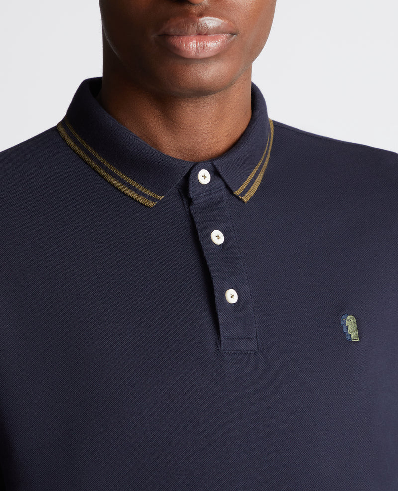 Branded Long Sleeve Polo - Navy/olive