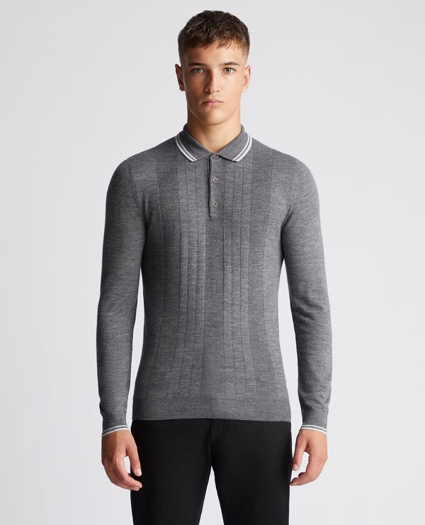 Long Sleeve Knit Polo - Dark Grey