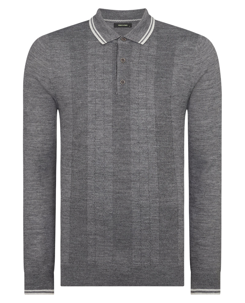 Long Sleeve Knit Polo - Dark Grey