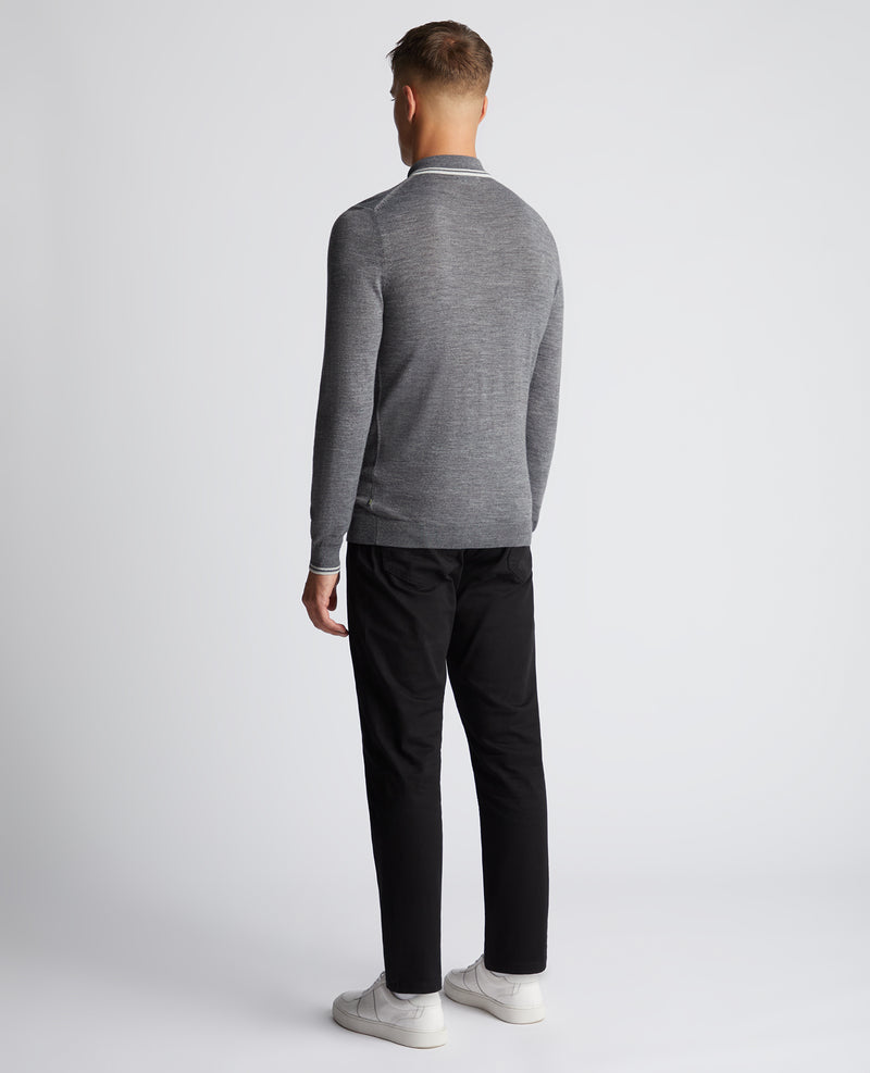 Long Sleeve Knit Polo - Dark Grey