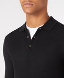 Long Sleeve Knitted Polo - Black