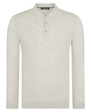 Long Sleeve Knitted Polo - Light Grey