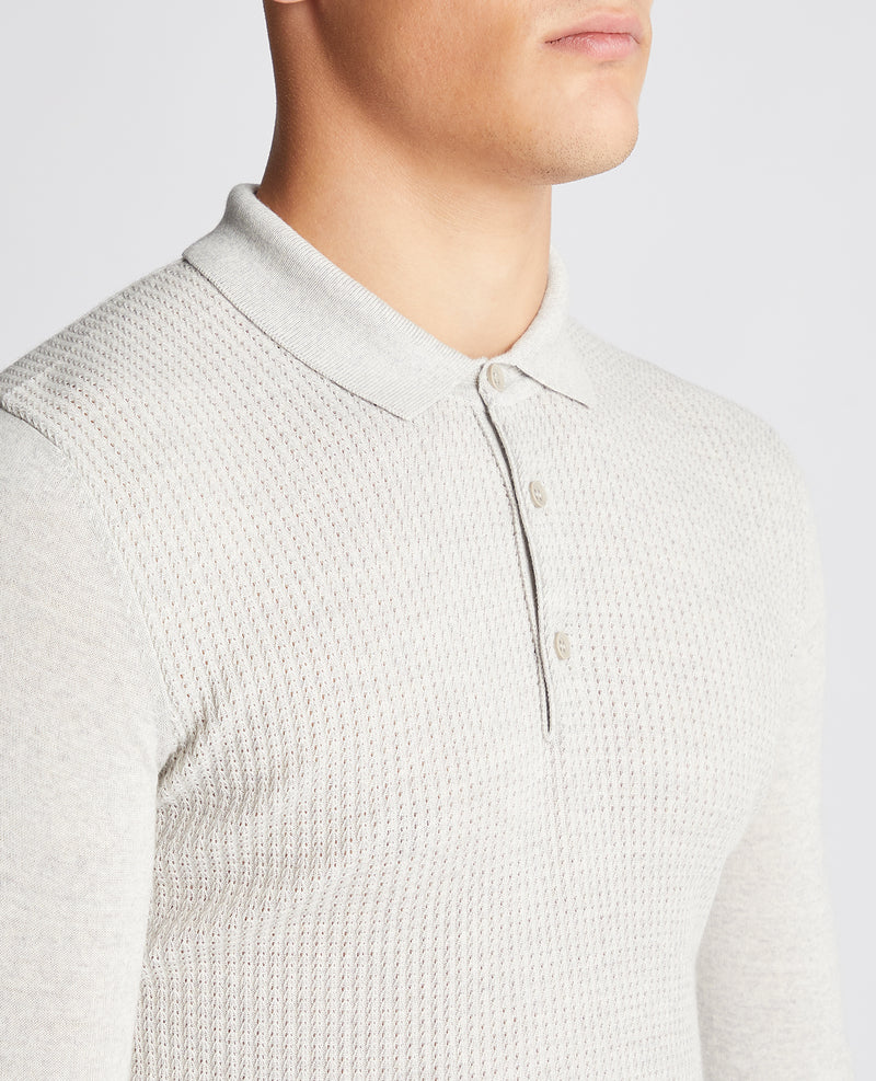 Long Sleeve Knitted Polo - Light Grey