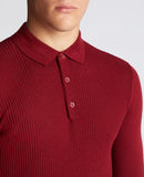 Long Sleeve Knitted Polo - Maroon