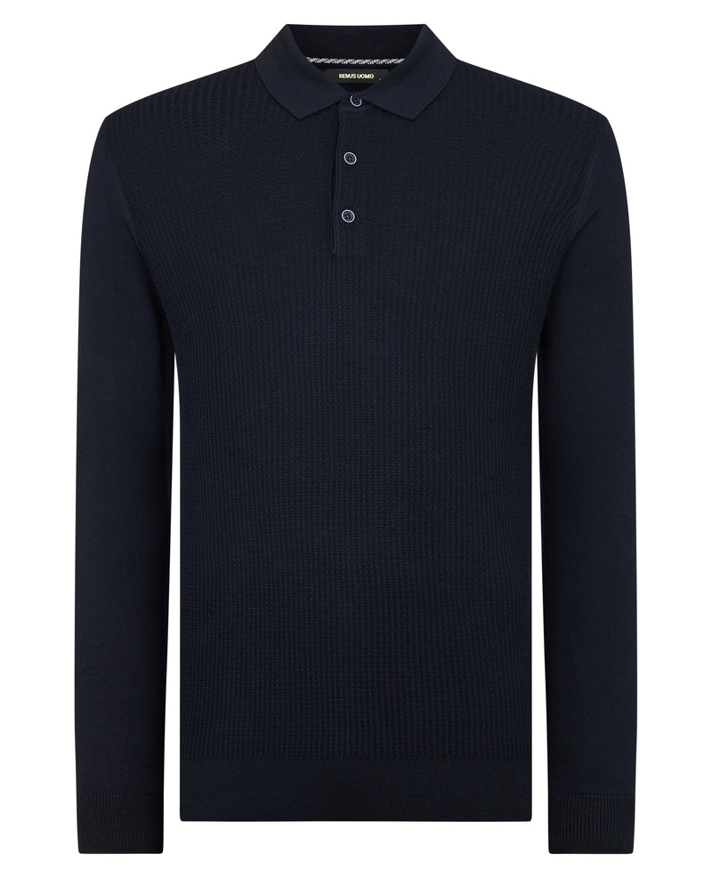 Long Sleeve Knitted Polo - Navy1