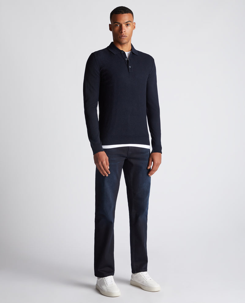 Long Sleeve Knitted Polo - Navy1
