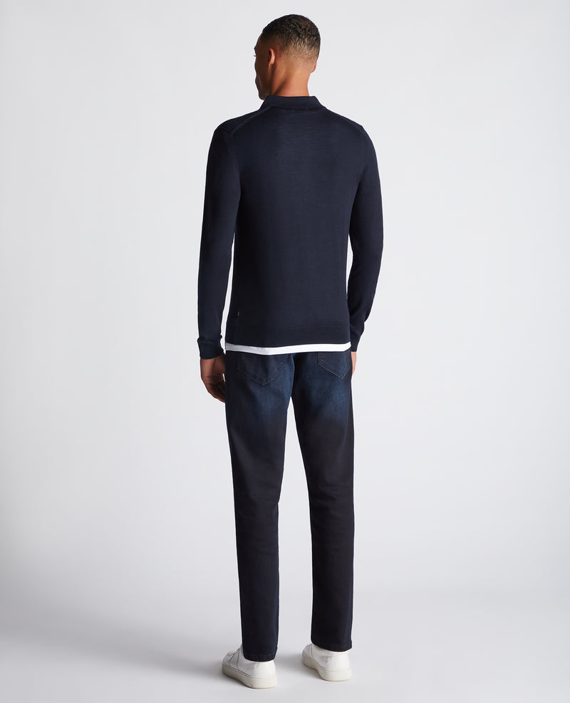 Long Sleeve Knitted Polo - Navy1