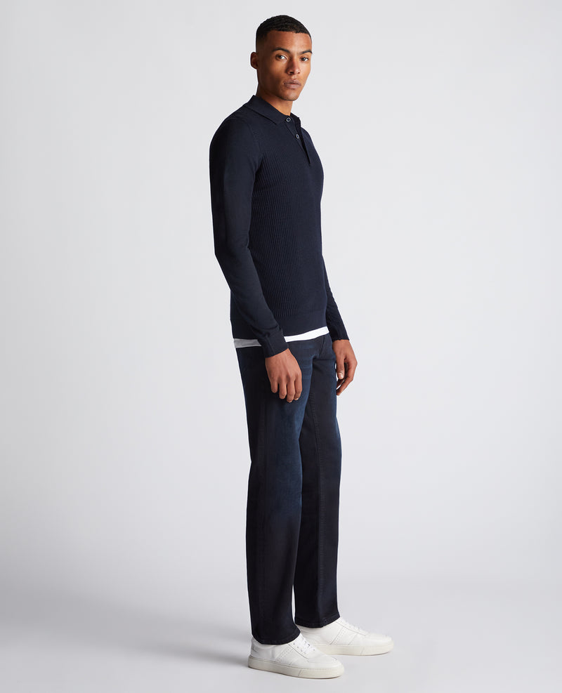Long Sleeve Knitted Polo - Navy1