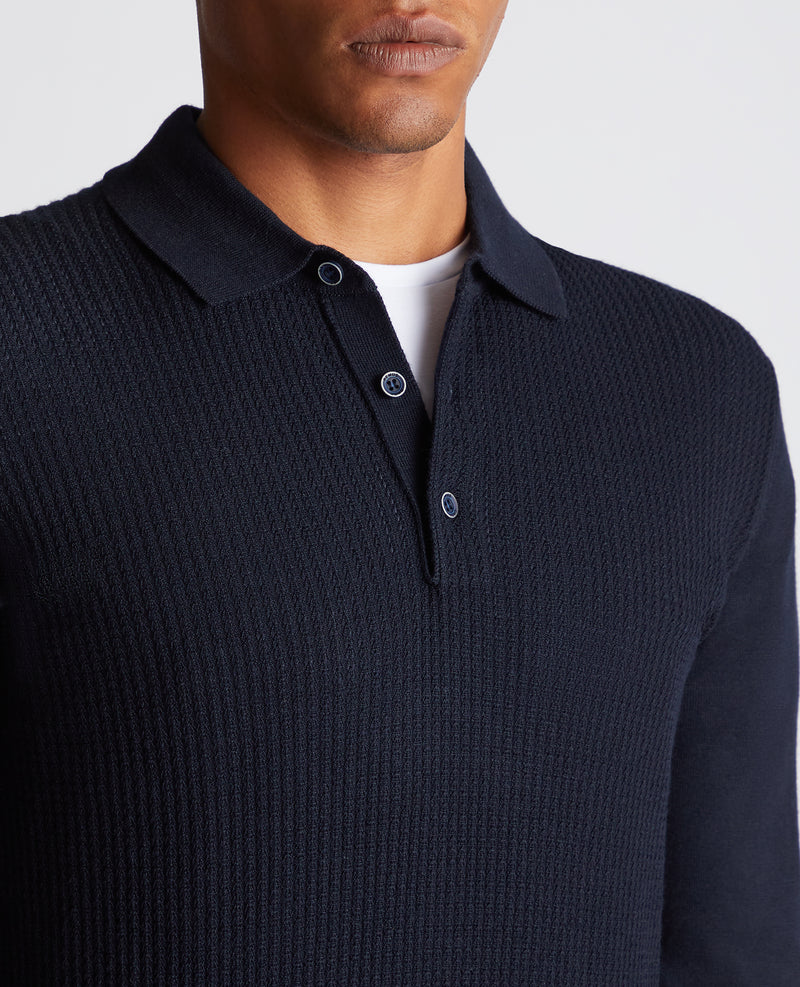 Long Sleeve Knitted Polo - Navy1