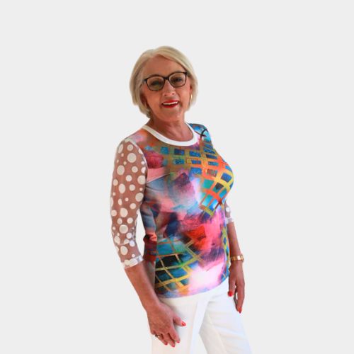 Lace Sleeve Top - Print