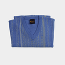 Pattern V Neck Jumper - Sapphire