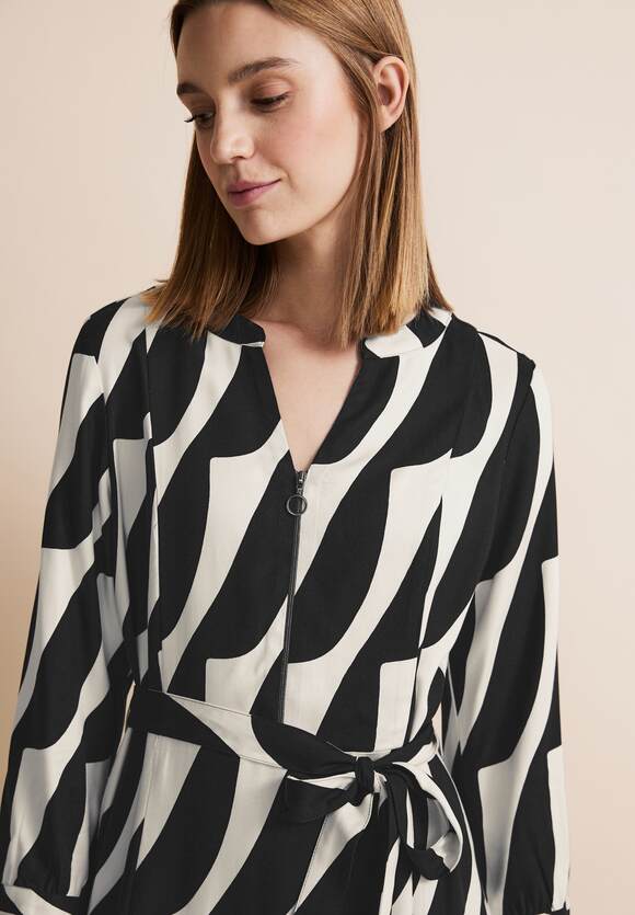 AOP Zip Midi Dress - Black