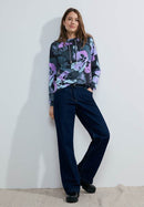 Big Flower Funnelneck Top - Universal Blue